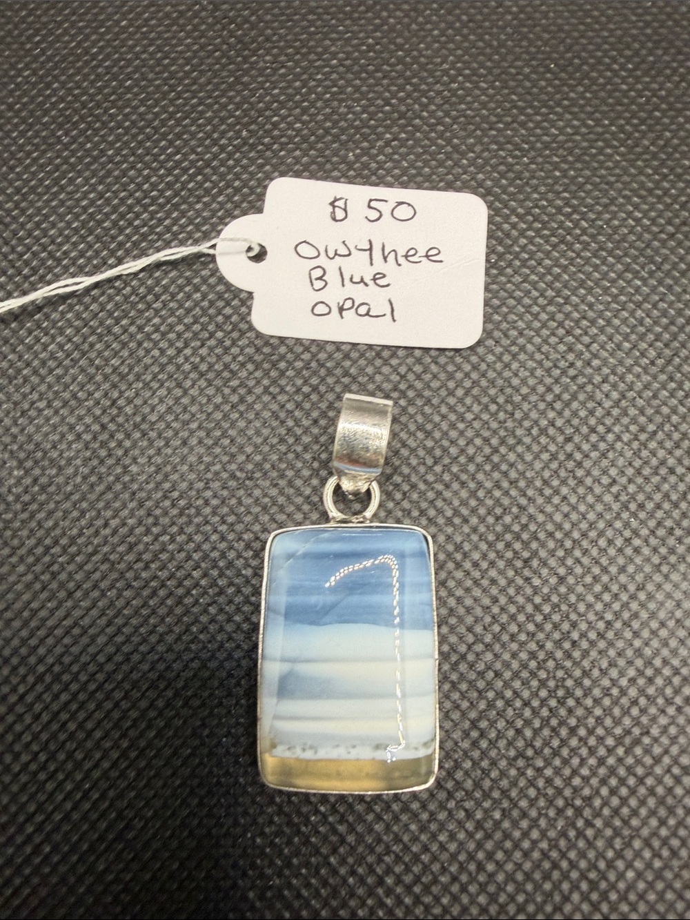 Owyhee Blue Opal Rectangular Pendant Stetling Silver 1.75”